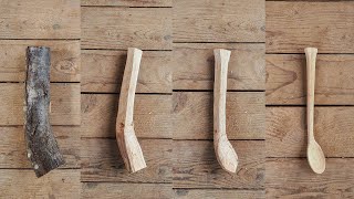 Dal parçasından kaşık yapımı (kestane agacı) Carving wooden spoon