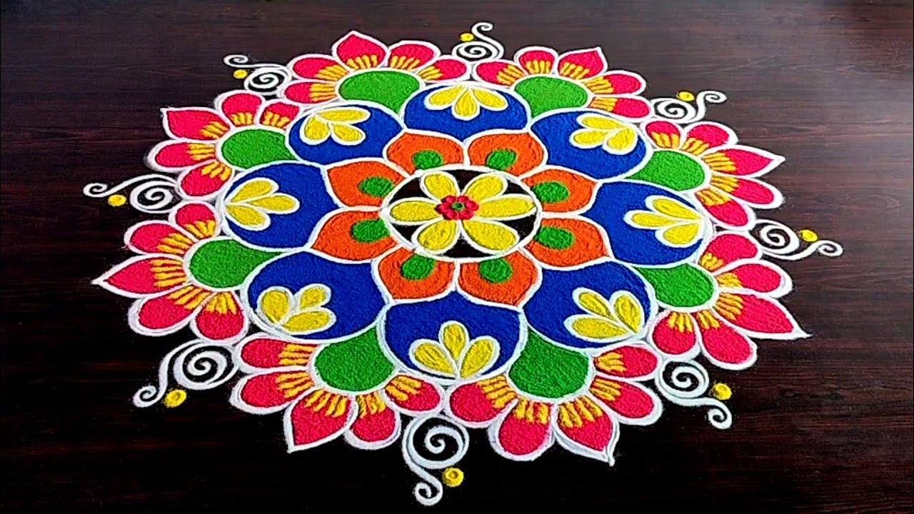 Beautiful simple freehand rangoli for thaipusam 2019 - colour