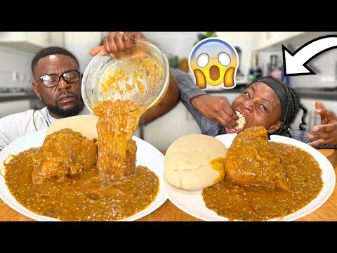 FUFU AND OGBONO SOUP AND GOAT MEATSPEED EATING BIG BITE CHALLENGE DAD VS DAUGHTER *SHOCKING