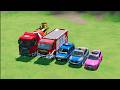 ALL CONCRETE MIXER TRUCKS, POLICE CARS, FIRE TRUCKS AND AMBULANCES TRANSPORTED BY TRAILER TRUCKS