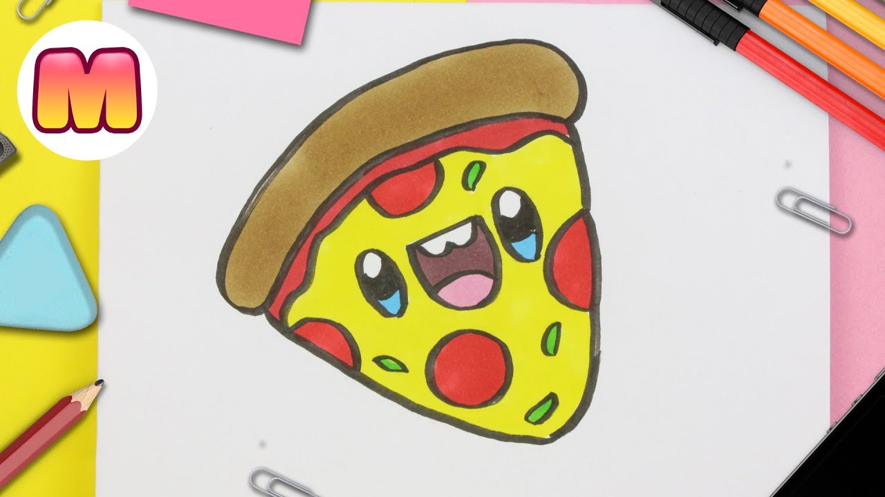 DIBUJAR UNA PIZZA KAWAII A - kawaii faciles - How to draw a pizza - YouTube