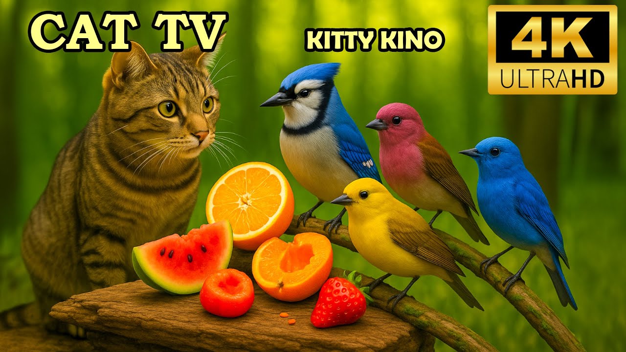 Cat TV for Cats to Watch 🦜 Colorful Birds and Squirrels Exploring Together 4K