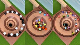 Which colored bullet fell into the hole first?