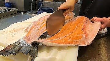 Salmon Cutting Skills 鮭魚切割技能 - How to Cut a Salmon for Sashimi