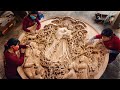1 year carving an extremely large wall art from a piece of wood  ingenious skill of wood carving
