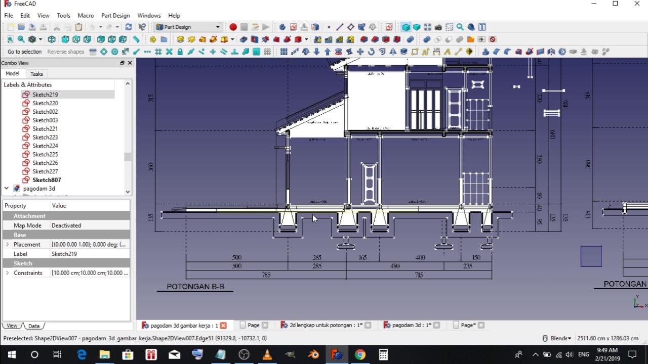 How to create your section drawing plan in freeCAD