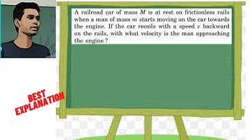 A railroad car of mass M is at rest on frictionless rails when a man of mass m starts moving on the