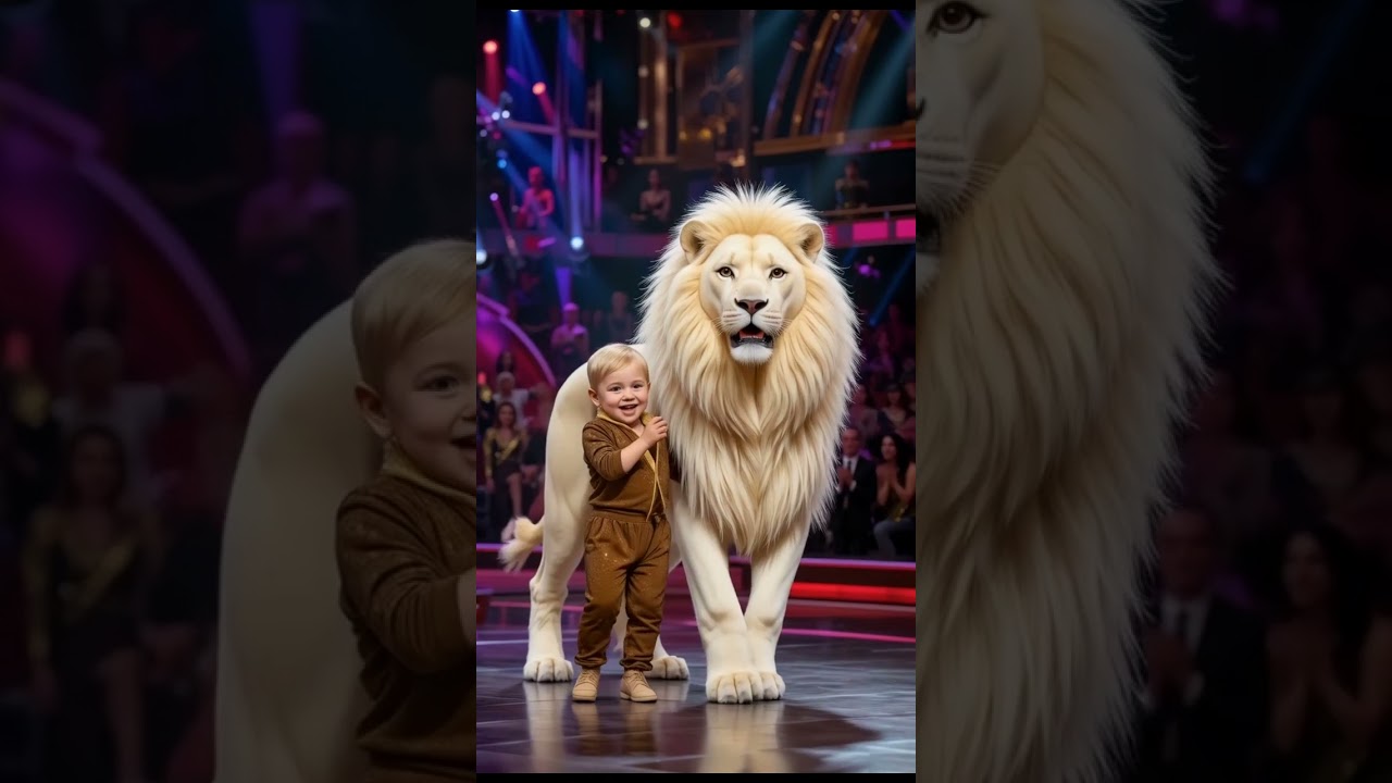amazing dance of white lion with baby boy on the stage of agt 
