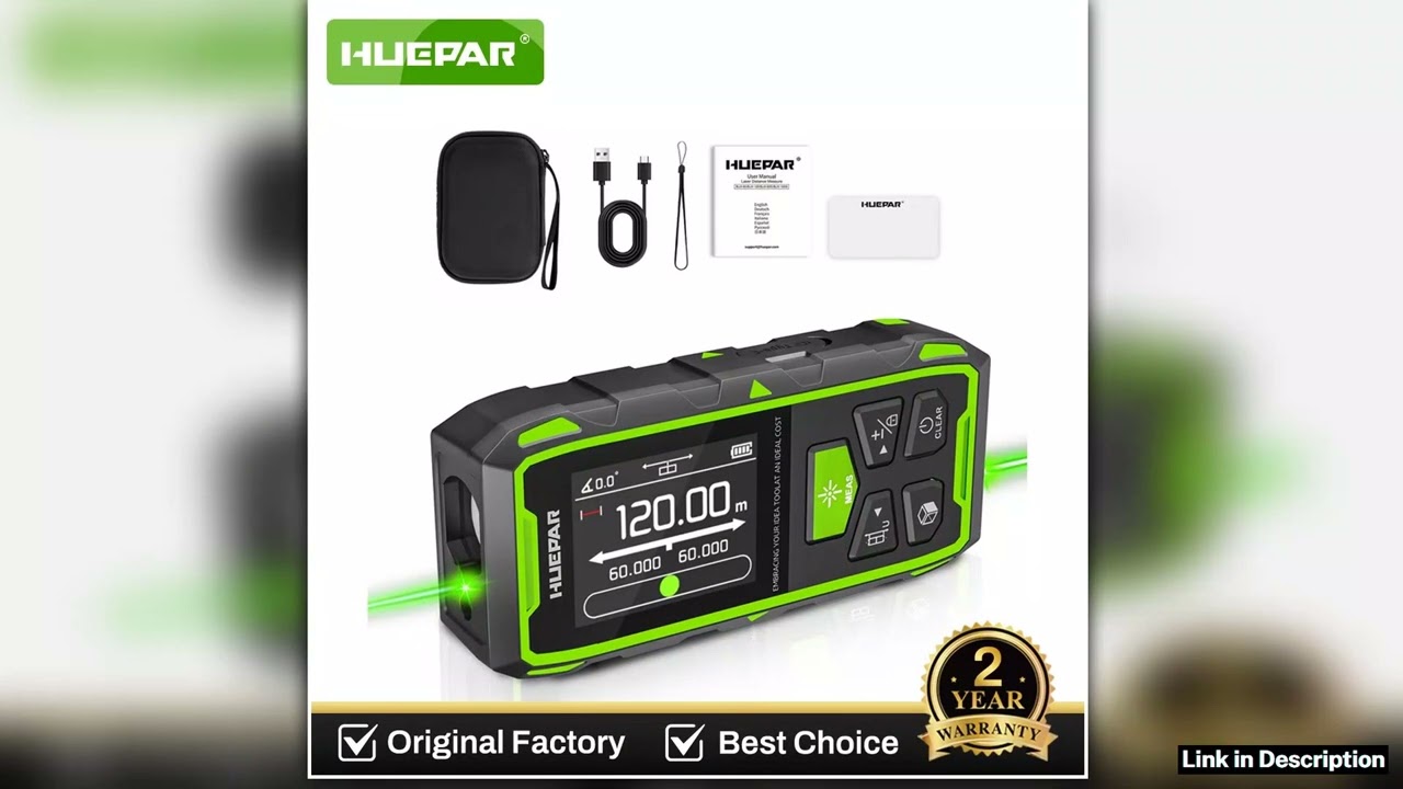 Huepar Dual Laser Rangefinder Green Beam Laser Meter 120M200M Multiple Unit Measurement Tool With