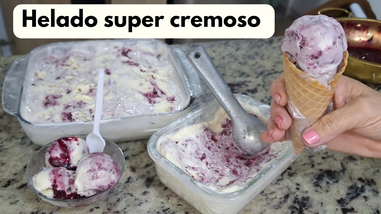 Helado Veteado de frutos rojos / Crema de Helado super cremosa casera