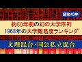 【1968年】50年前の国公私立混合・文理混合大学難易度ランキング【東京一工・旧帝・早慶・電農名繊・金岡千広・5S・MARCH・関関同立】