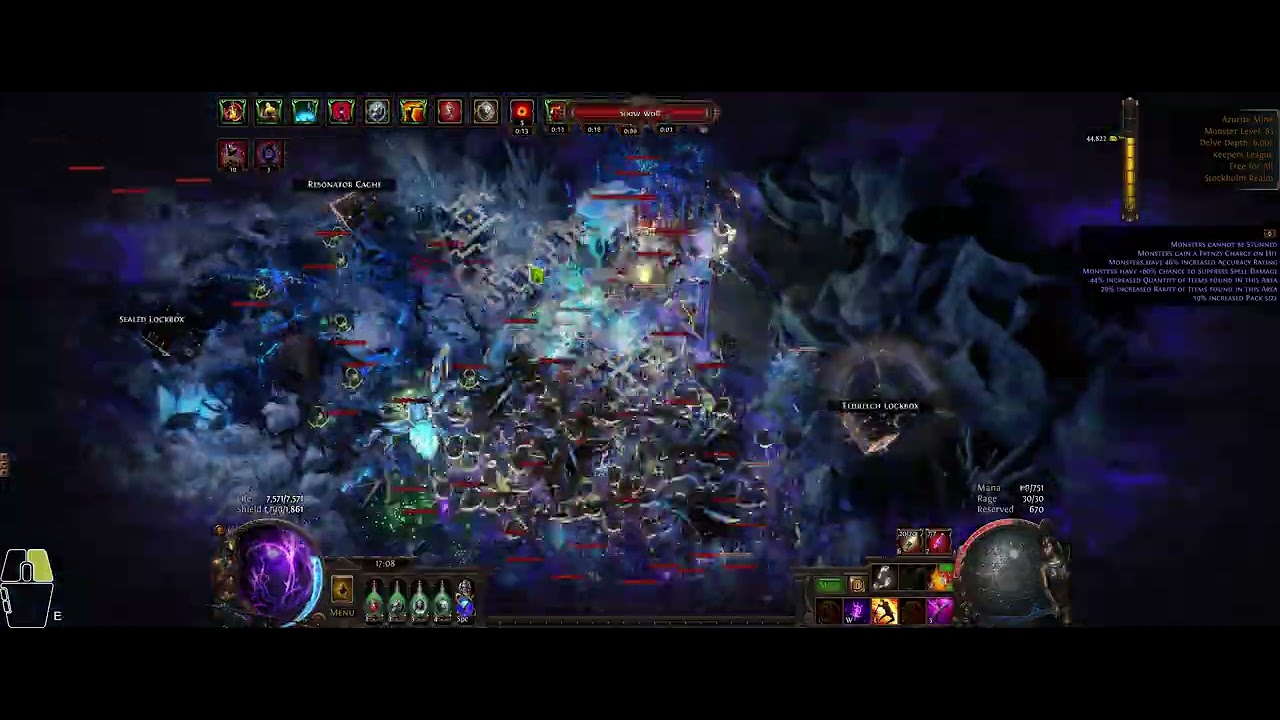 PoE Delve depth 6000+ nodes: Restless Rubble (Depth: 6002) - Frozen Hollow biome