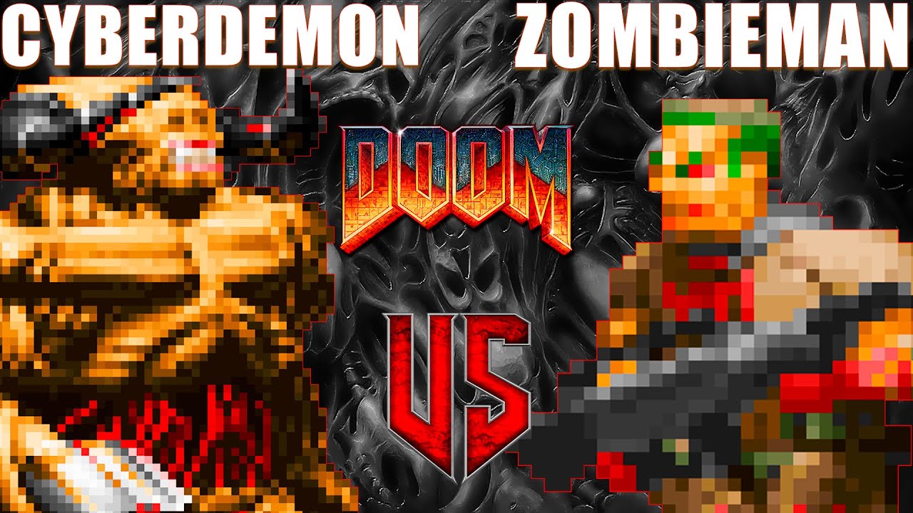 Cyberdemon vs Zombieman - DOOM Classic : Versus Battle : Monster Infighting - Retro Boss Arena