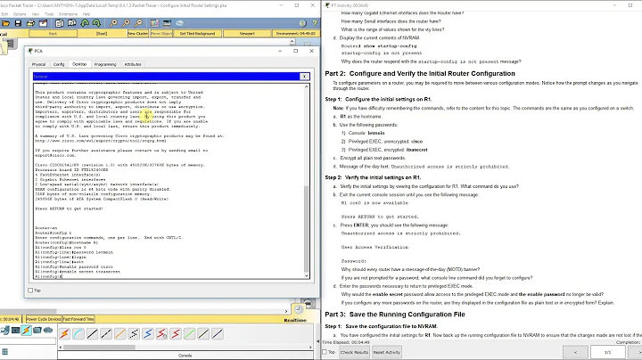 PKT 6.4.1.3 - Configure Initial Router Settings