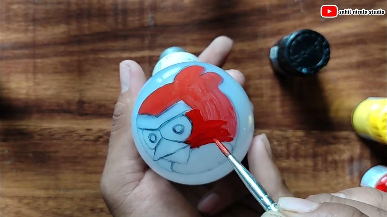 how to draw LED bulb draw with angry Bird poster colour painting 🎨