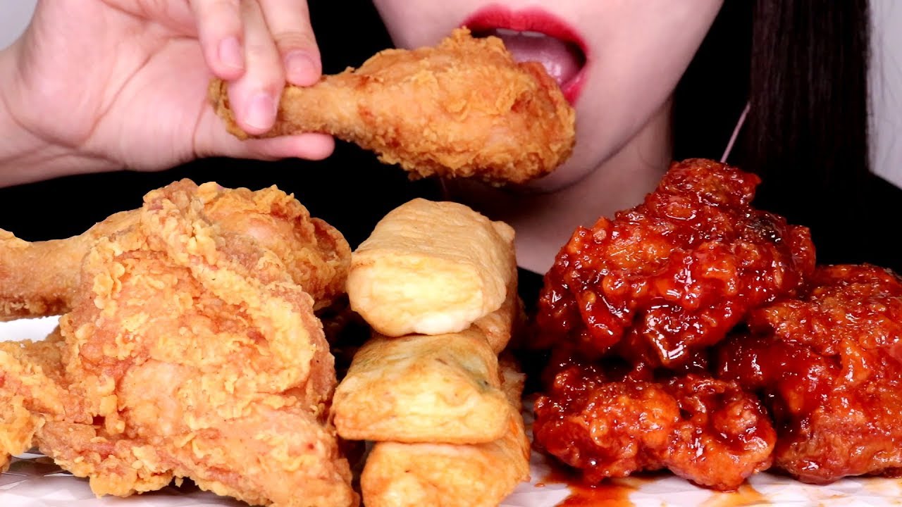 ASMR Fried Chicken フライドチキン咀嚼音 BBQ황금올리브반반치킨&고래사어묵 먹방 MUKBANG No Talking EATING SOUNDS