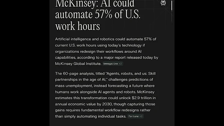 McKinsey’s new report says today’s AI and robotics could technically automate 57% of U.S work hours.