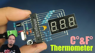 Atmega328  Digital  Thermometer - ds18b20 Temperature sensor ( both Celsius and Fahrenheit)