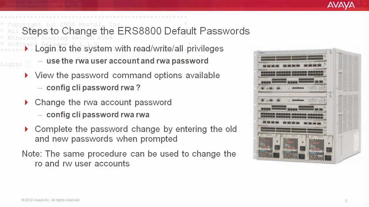 How to Change Default Passwords on the Avaya ERS8800