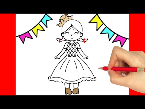 DESENHO DE FESTA JUNINA - DESENHO DE FESTA DE SÃO JOÃO - COMO DESENHAR UMA CAIPIRA DE FESTA JUNINA