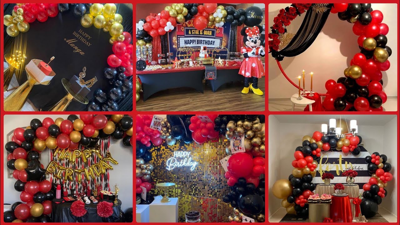 Black, Red And Golden Balloon Decoration Ideas, For Birthday Party Or  Special Occasions