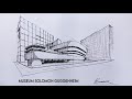 How to Draw the Museum Solomon Guggenheim in New York from one point perspective