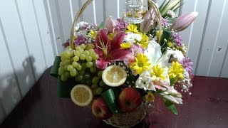 Как сделать корзинку с цветами и фруктами How to make a basket with flowers and fruits Как сделать корзинку с цветами и фруктами How to make a basket with flowers and fruits