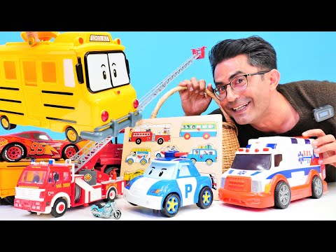 Robocar Poli oyuncak arabalar puzzle birleştiriyor ve gerçek arabaları öğreniyor! Oyuncak videosu