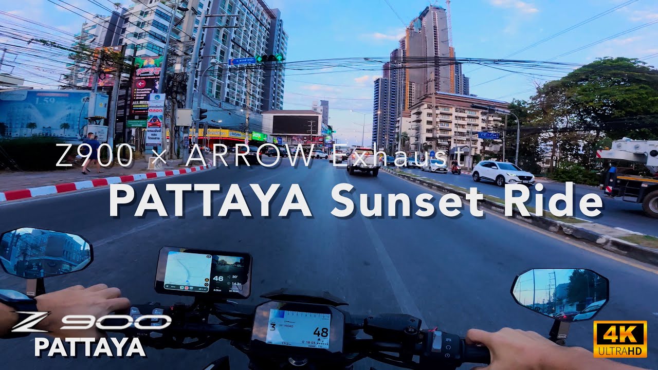 Z900 × ARROW排気音ASMR｜夜のパタヤを駆け抜ける4気筒サウンド Sunset Ride in Pattaya｜Thepprasit to 2nd Rd [No Music]