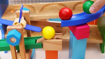 Satisfying Video Wooden Blocks Marble Run Wave Slope and Windmill