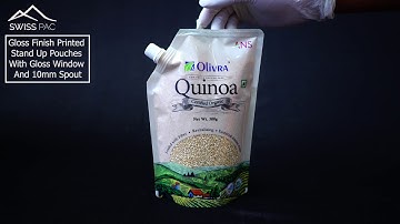 Gloss finish printed stand up pouches with gloss window and 10mm spout