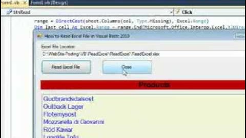 How to Read Excel File in Visual Basic .Net 2010