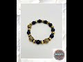 Men's Blue Tigers Eye Natural Gemstone Bracelet with Micro Paved CZ Beads &amp; Spacers, Rhinestones