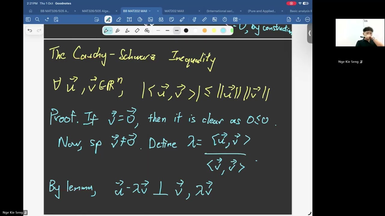 The Cauchy-Schwarz Inequality | MA II Lecture 2 | Nge Kie Seng 261001