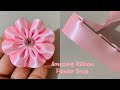 Super easy ribbon flower making  hand embroidery amazing trick with ribbon  diy craft ideas