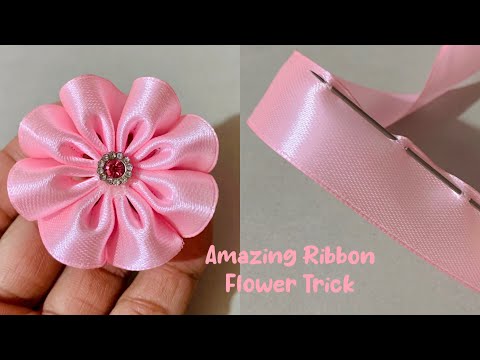 Super Easy Ribbon Flower Making - Hand Embroidery Amazing Trick