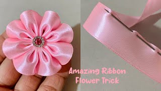 Super Easy Ribbon Flower Making  Hand Embroidery Amazing Trick with Ribbon  DIY Craft Ideas