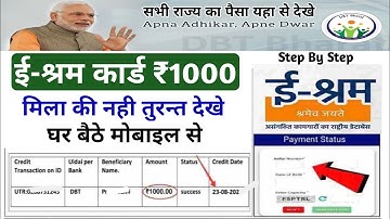 सभी राज्य के ई-श्रम कार्ड का पैसा तुरंत चेक करे | e shram card ₹1000 kaise check kare