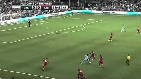 Sapong dribbles around Chicago defenders