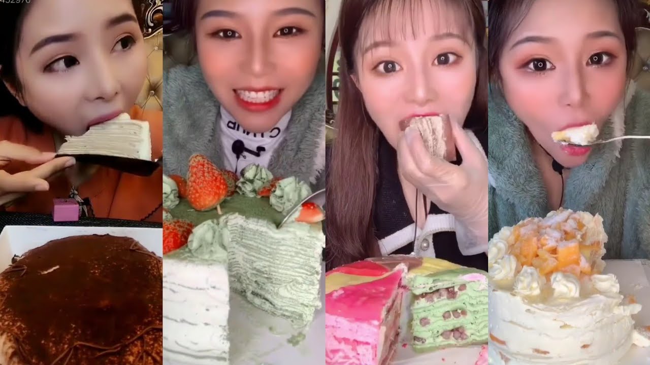 珂珂- CREPE CAKE (ft. MOCHI, CAKE BOX, PURPLE RICE PIE..) ||*Subtitled* ASMR Dessert Mukbang 디저트 먹방 吃播