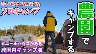 【完ソロキャンプ】ビニールハウスがある農園内キャンプ場が、あまりにも高規格すぎて、テンションが上がるに決まってるソロキャンプ。