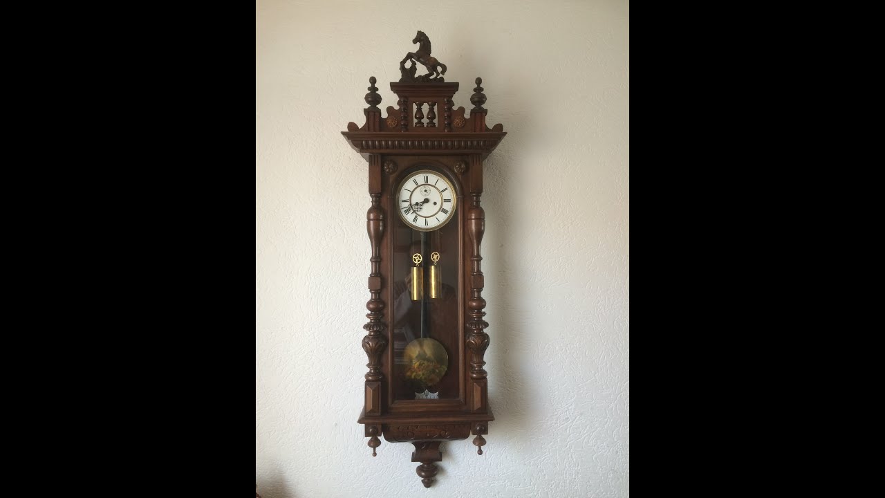 2 weight antique wall clock made by german manufacturer from 1900's by
