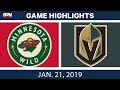 NHL Highlights | Wild vs. Golden Knights - Jan. 21, 2019