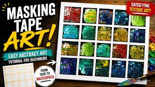 Masking Tape Abstract Acrylic Painting Tutorial | Easy Grid Texture Art on Canvas 🎨