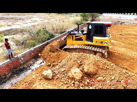 WoW! Massive Landfill Along a Wall Edge Complete! Skilled Dozer Pushing Soil & Dump Trucks Hauling