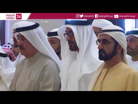 محمد بن راشد ومحمد بن زايد والشيوخ يؤدون صلاة الجنازة على جثمان الشيخة حصة بنت محمد