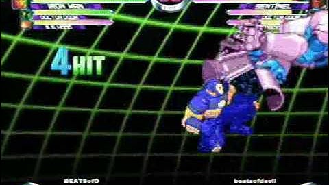 MvC2 - Ironman unfly air to ground with BB Hood projectile assist + bonus 25 fierce combo