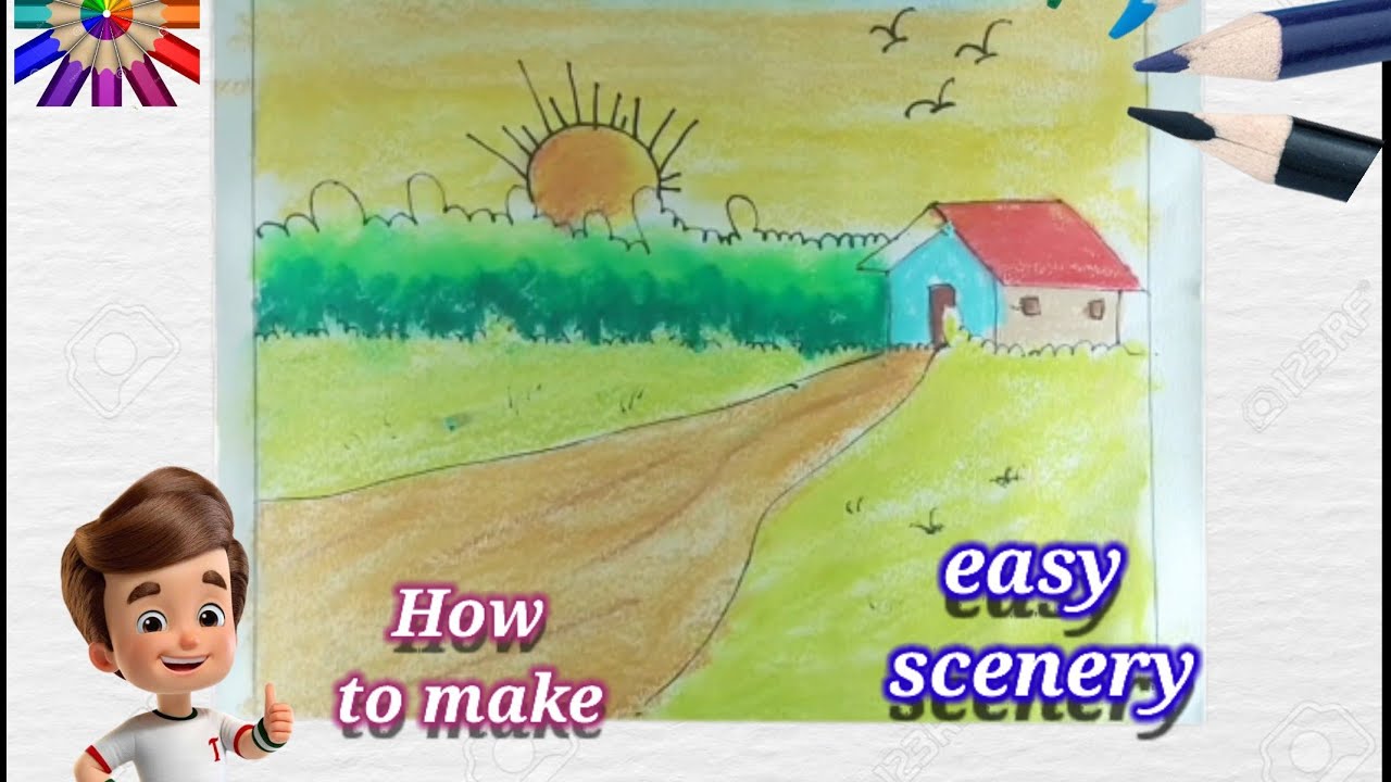 How to Draw a Beautiful Landscape Very Easy Step By Step / Landscape ...