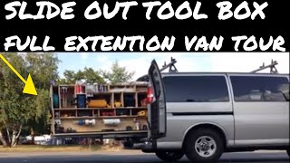 I built this tool box for my van back in 2012. It has slide out shelves for large saws and custom cubbies for tools. it was great unless 
