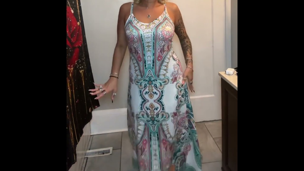 Women's Floral Print Spaghetti Strap Dress – Boho Sleeveless Maxi for Summer & Beach Vacation